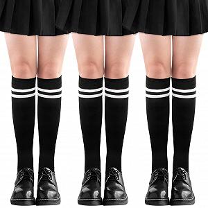 Женские гольфы 3 пары Мягкие и эластичные гольфы до колена 2 цвета Комбинация Длинные стильные гольфы для женщин на каждый день Косплей Вечеринка Рождество - Фото 1