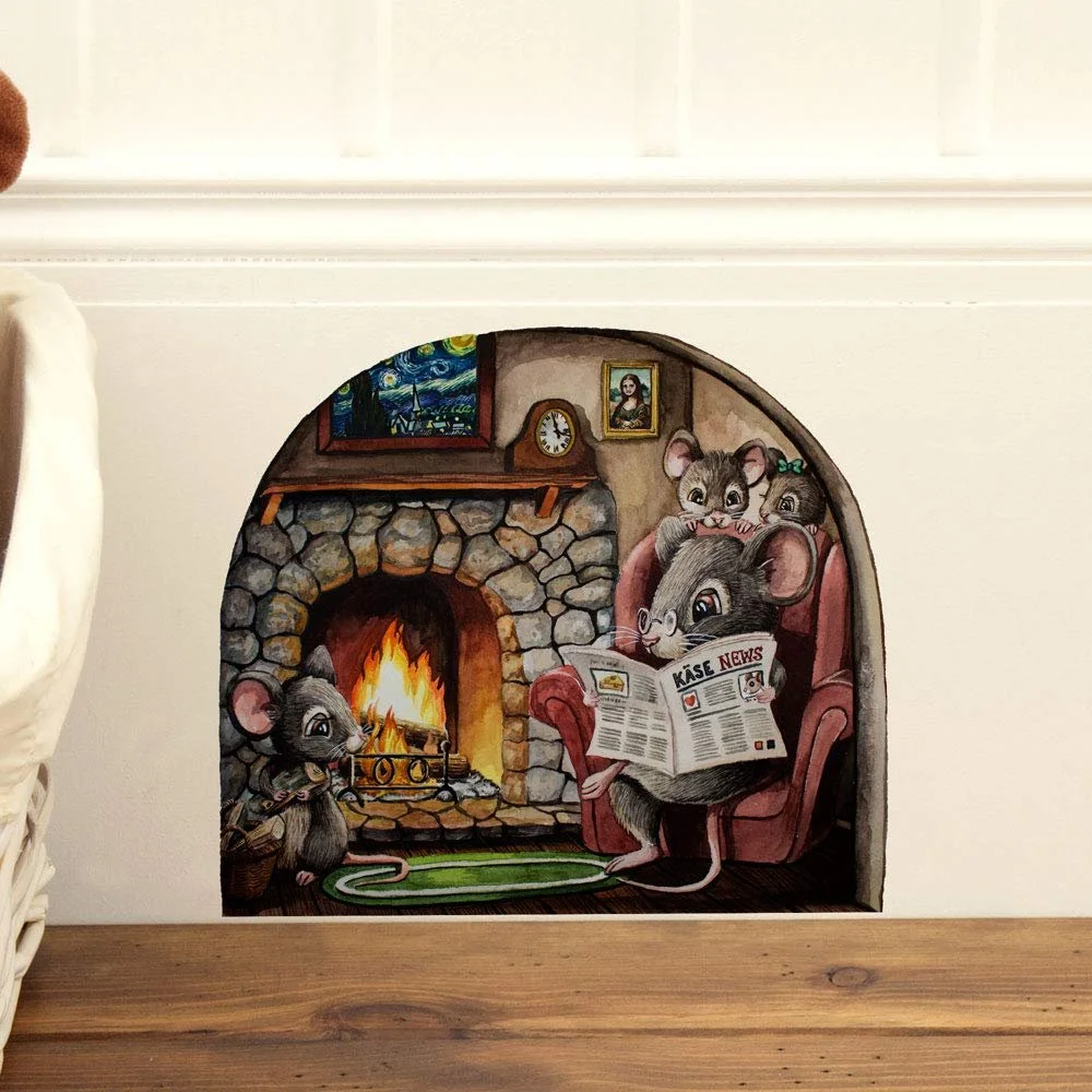 Наклейка на стіну ilka parey wandtattoo-welt Mouse Family on Fireplace Мишача родина біля каміна, фото №1 Наклейка на стіну ilka parey wandtattoo-welt Mouse Family on Fireplace Мишача родина біля каміна, фото №1