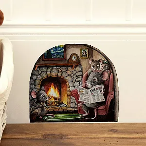 Наклейка на стіну ilka parey wandtattoo-welt Mouse Family on Fireplace Мишача родина біля каміна - Фото 1