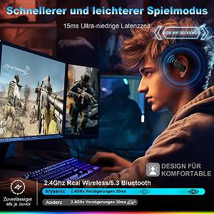 Наушники Krysenix Gaming Earbuds Открытые с 2.4 GHz Донглом Беспроводные Bluetooth 5.3 с Микрофоном Мульти-Угловая Регулировка synthetic.ua - Фото 1