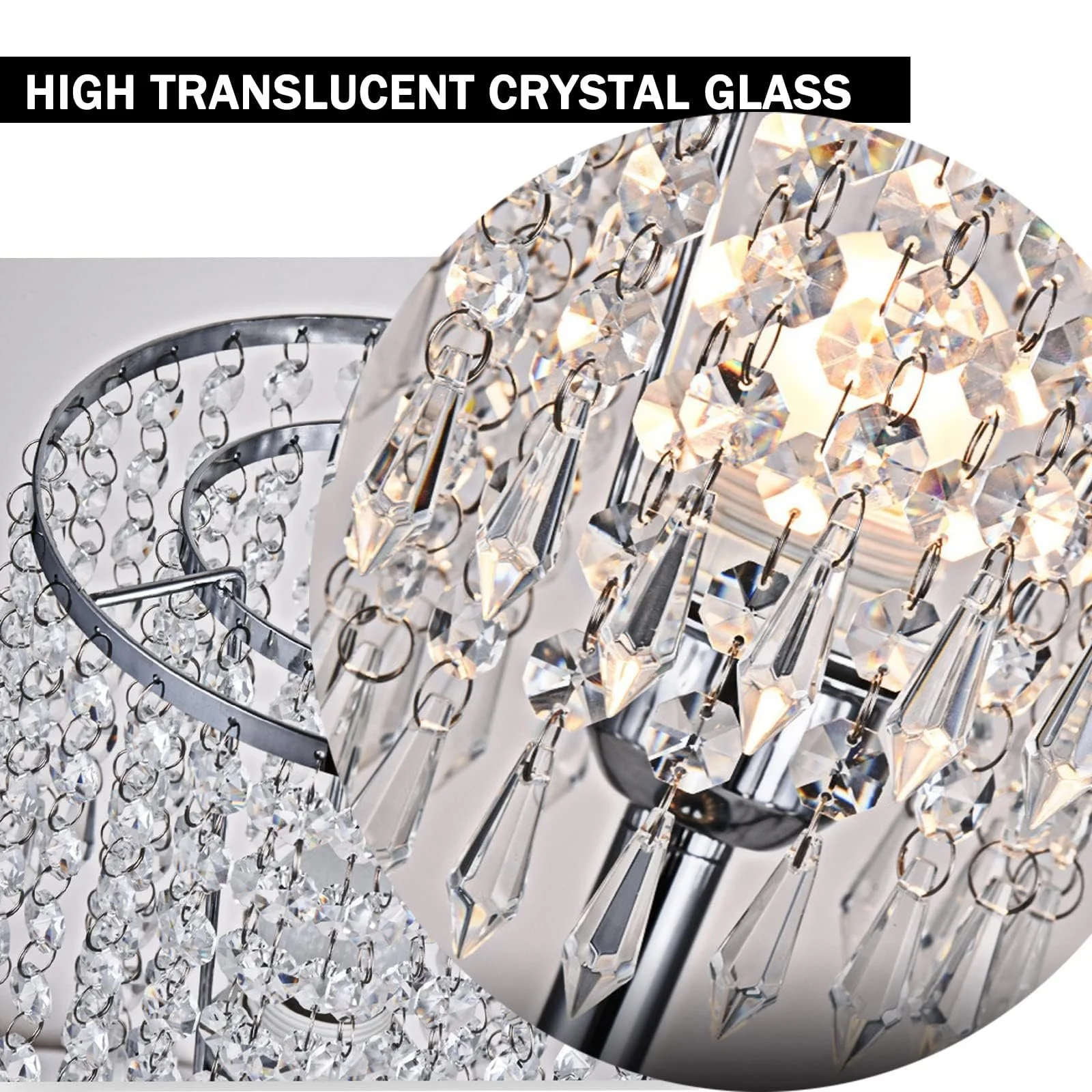 Настольная прикроватная лампа Crystal Glass с круглым абажуром E27 белая, фото №4