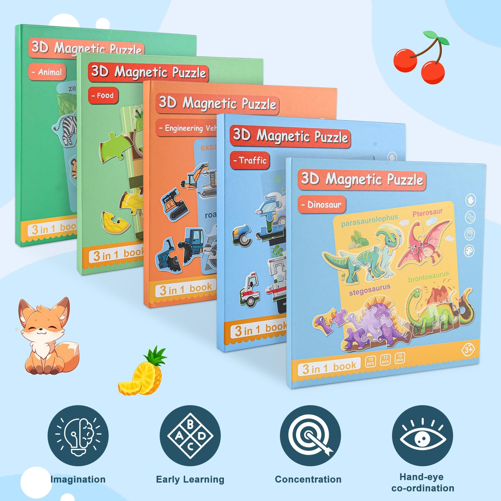 Магнітний пазл ASTARON Dinosaur Puzzle with 80 Puffy Stickers 40 деталей, фото №6