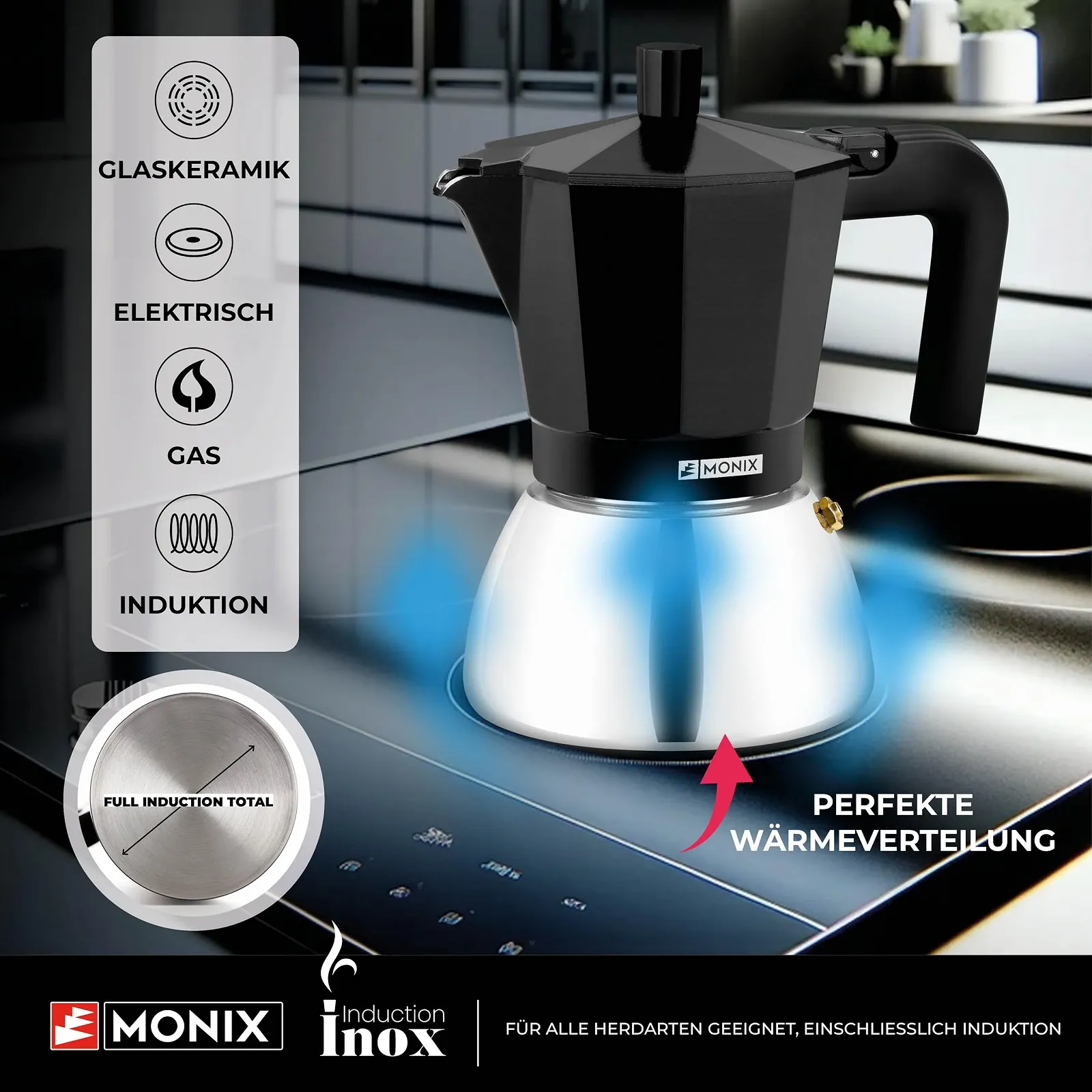 Кофеварка Monix Induction Inox 3 чашки Черный, фото №3