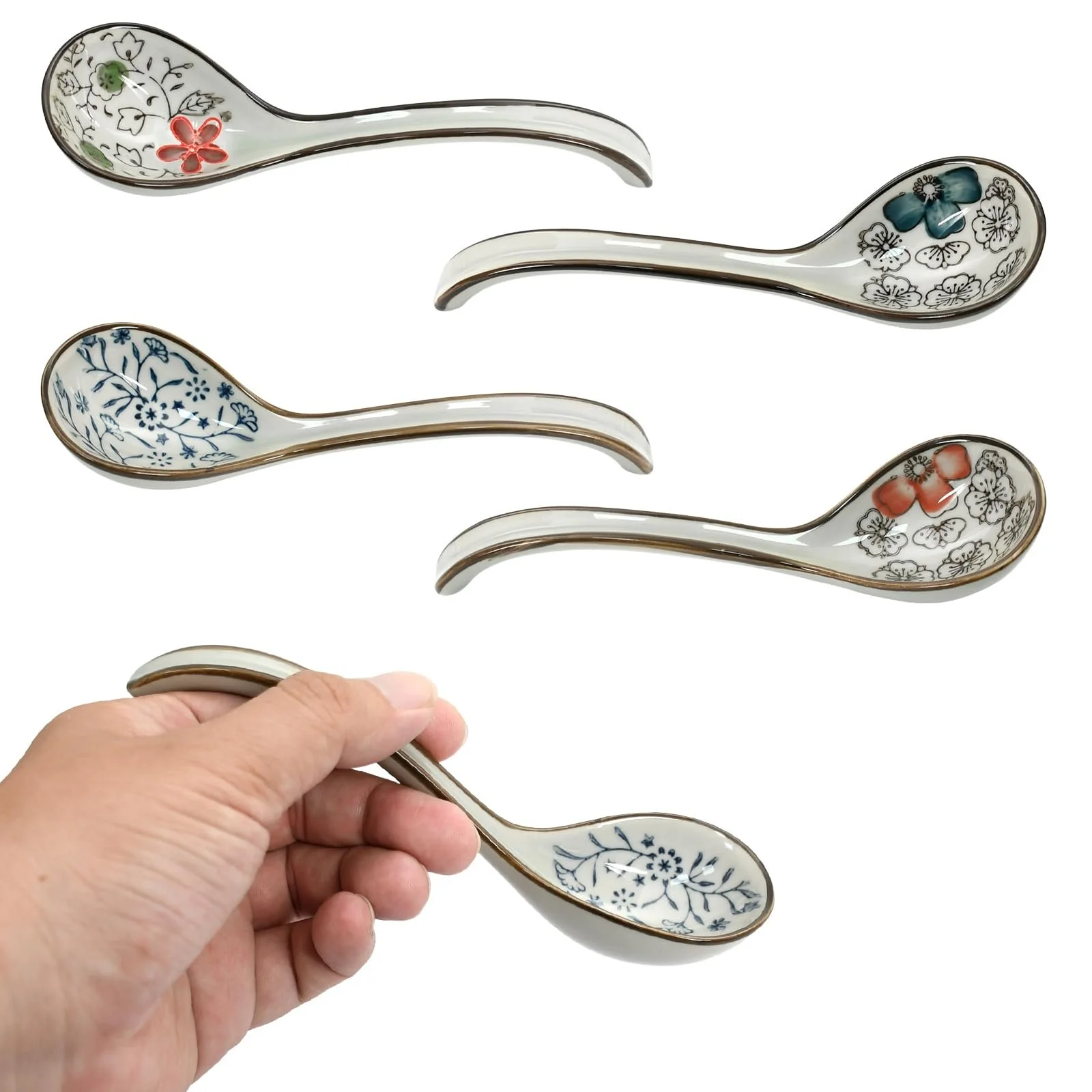 Набір з 4 азіатських супових ложок з гачками, фото №1