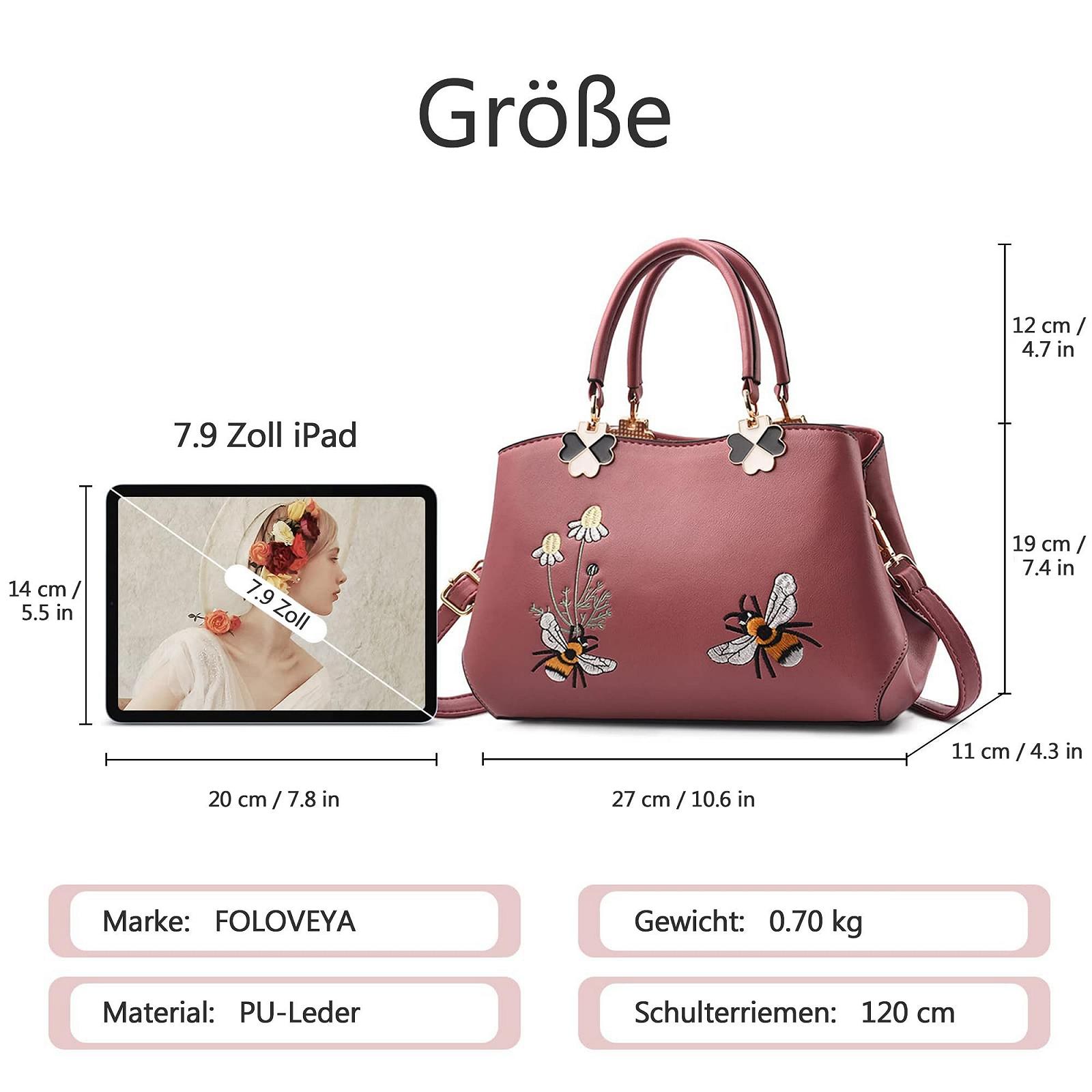 Сумка FOLOVEYA женская элегантная с цветочной вышивкой, ПУ кожа, тоут, кроссбоди для шоппинга, работы и путешествий, фото №6