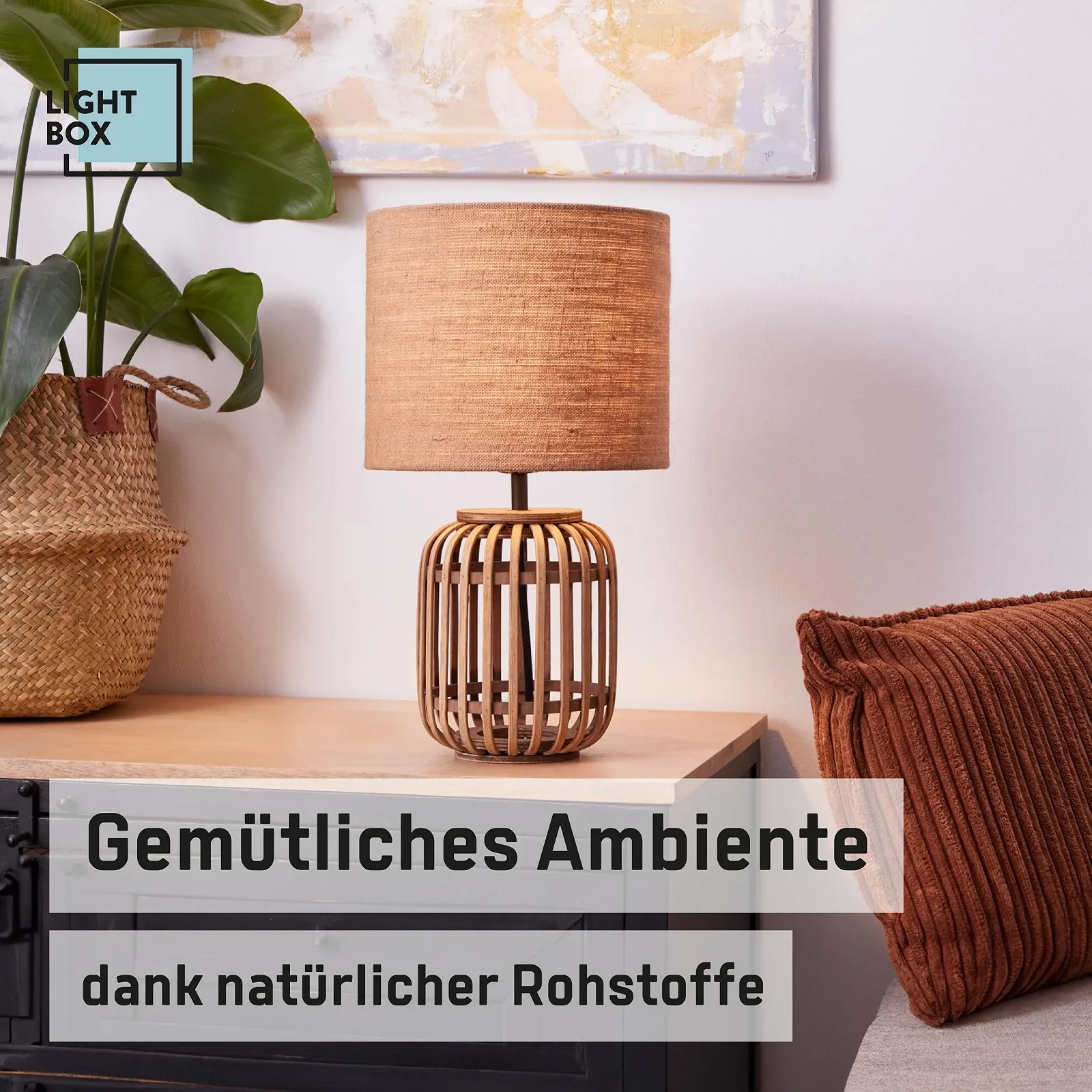 Настольная лампа Lightbox декоративная 43 см высота бамбук/текстиль натуральный вид, фото №4