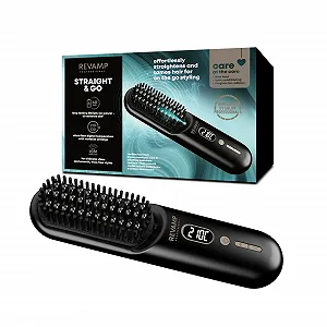 Щетка-выпрямитель REVAMP Straight & Go безпроводная мини с ионизацией и керамикой, USB-C, 60 мин работы - Фото 1