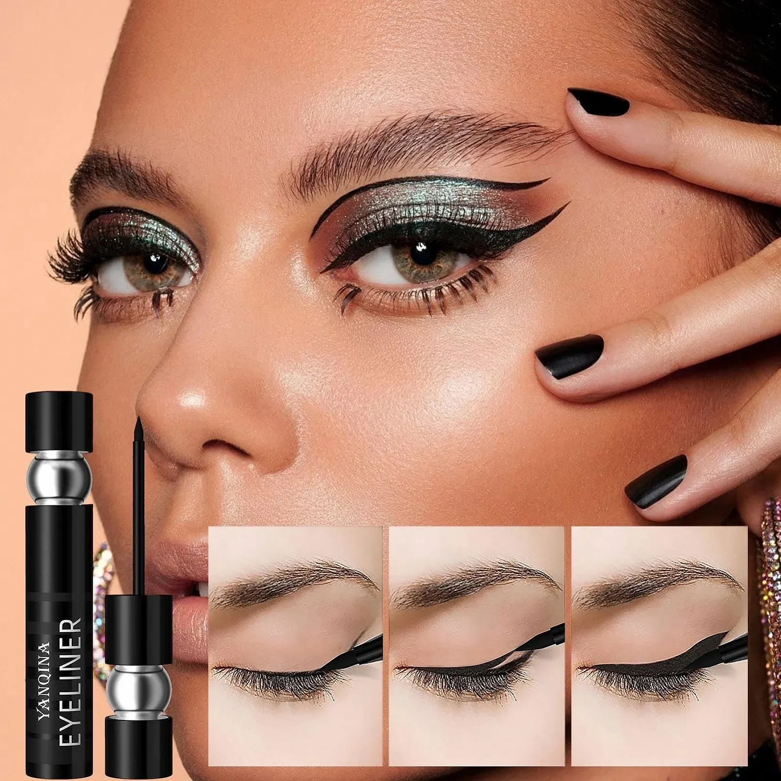 Підводка для очей Rosixehird, чорна, матова, пігментована, рідка, стійка до розмазування, фото №3