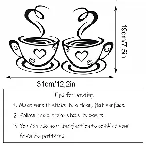 Наклейка на стіну Подвійні чашки кави та чаю Декор для кухні кафе та ресторану synthetic.ua - Фото 1