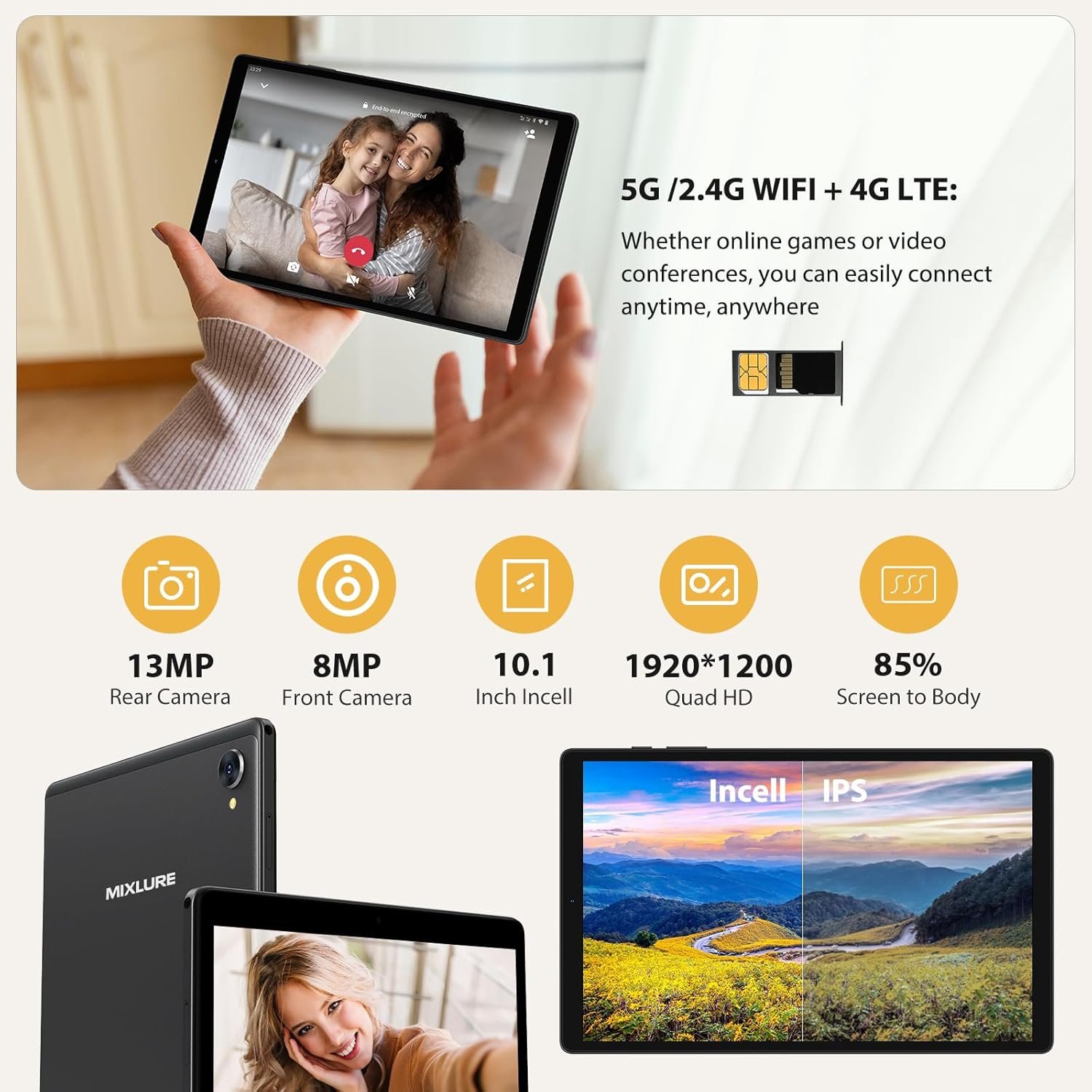 Планшет 10.1" Full HD MIXLURE M820 12+24/128Gb 4G 2-SIM 8 ядер Android 14 8000 mAh Чорний, фото №5