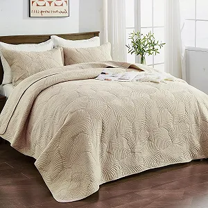 Покривало Qucover 220 x 240 см, бежевий, 100% бавовна, вишивка synthetic.ua - Фото 1