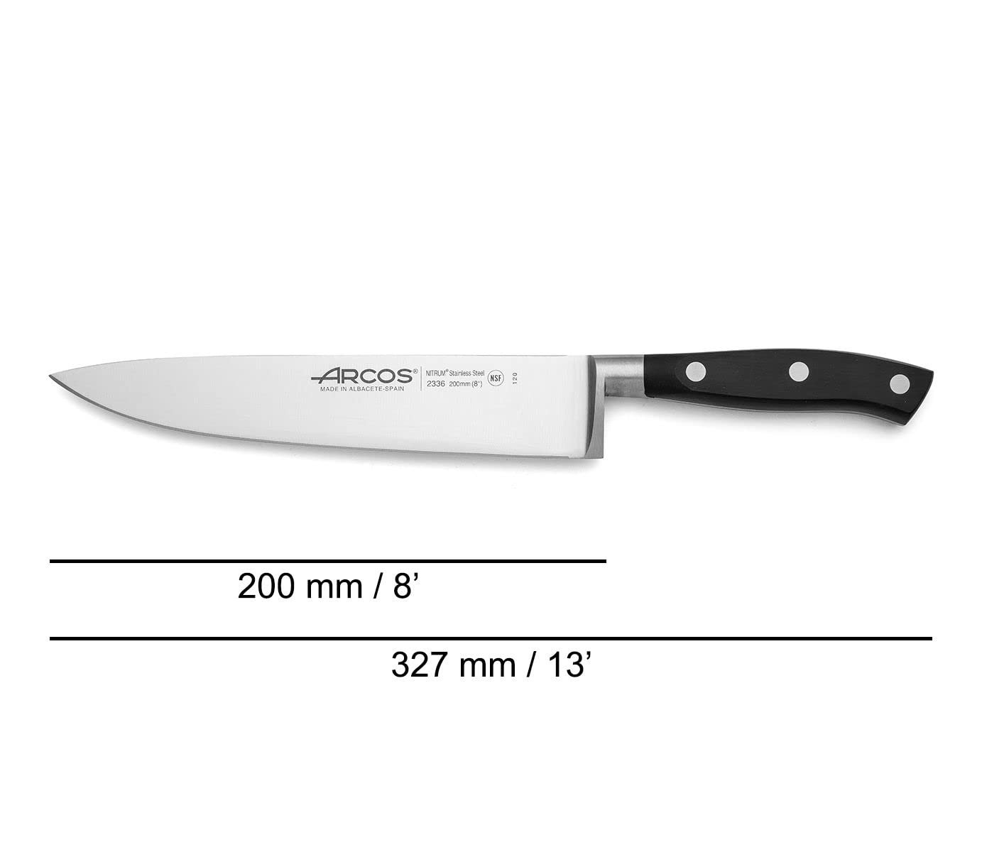 Набор кухонных ножей Arcos Riviera Нож для очистки овощей + Santoku + Поварской нож Лезвие из нержавеющей стали, рукоятка из полиоксиметилена Черный, фото №4