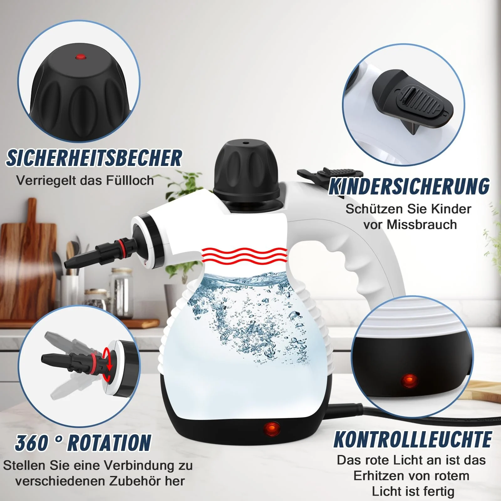 Пароочисник портативний GLOIL багатофункціональний 10 аксесуарів 1050W, фото №4