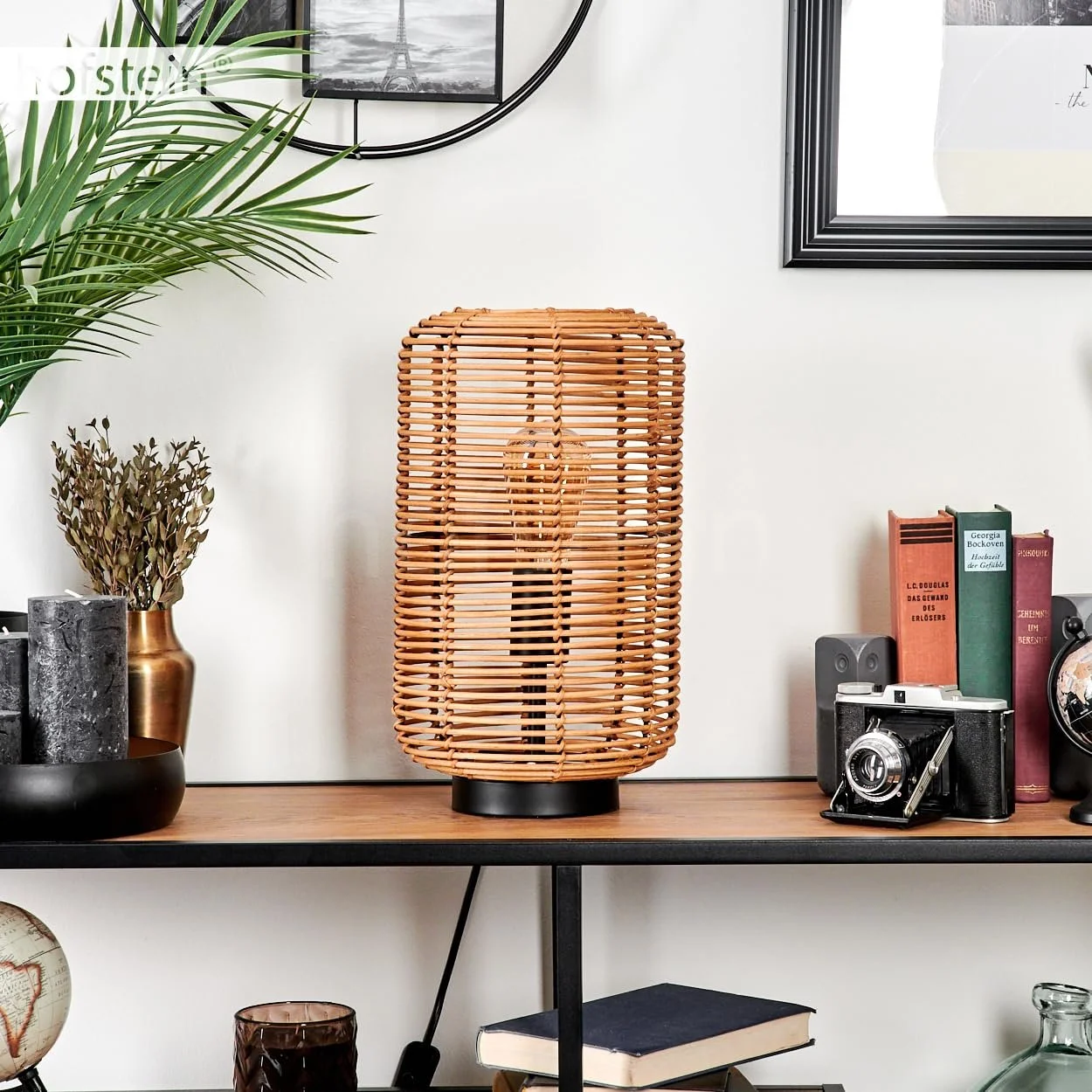 Настільна лампа Mulstrand Modern Boho Метал/Ротанг E27 Чорний/Натуральний, фото №3