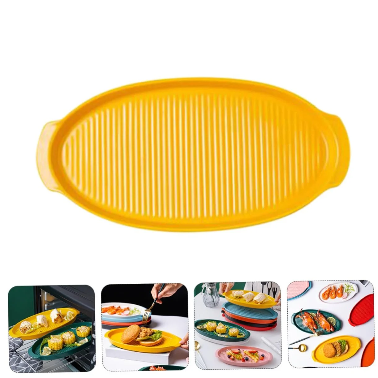 Форма для запекания Керамическая Овальная с двумя ручками Желтая Малая, фото №7