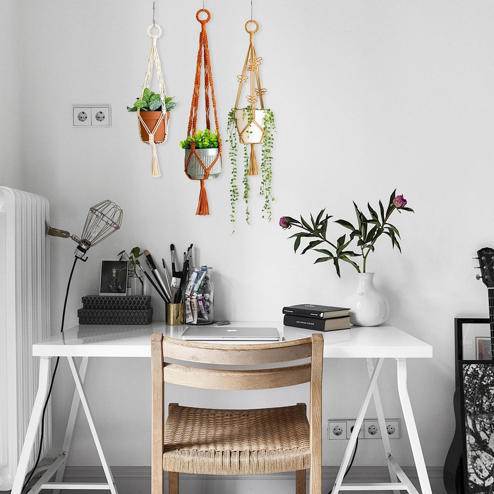 Підвіси для рослин макраме 3 шт. бавовняна мотузка плетені різнокольорові китиці, фото №2