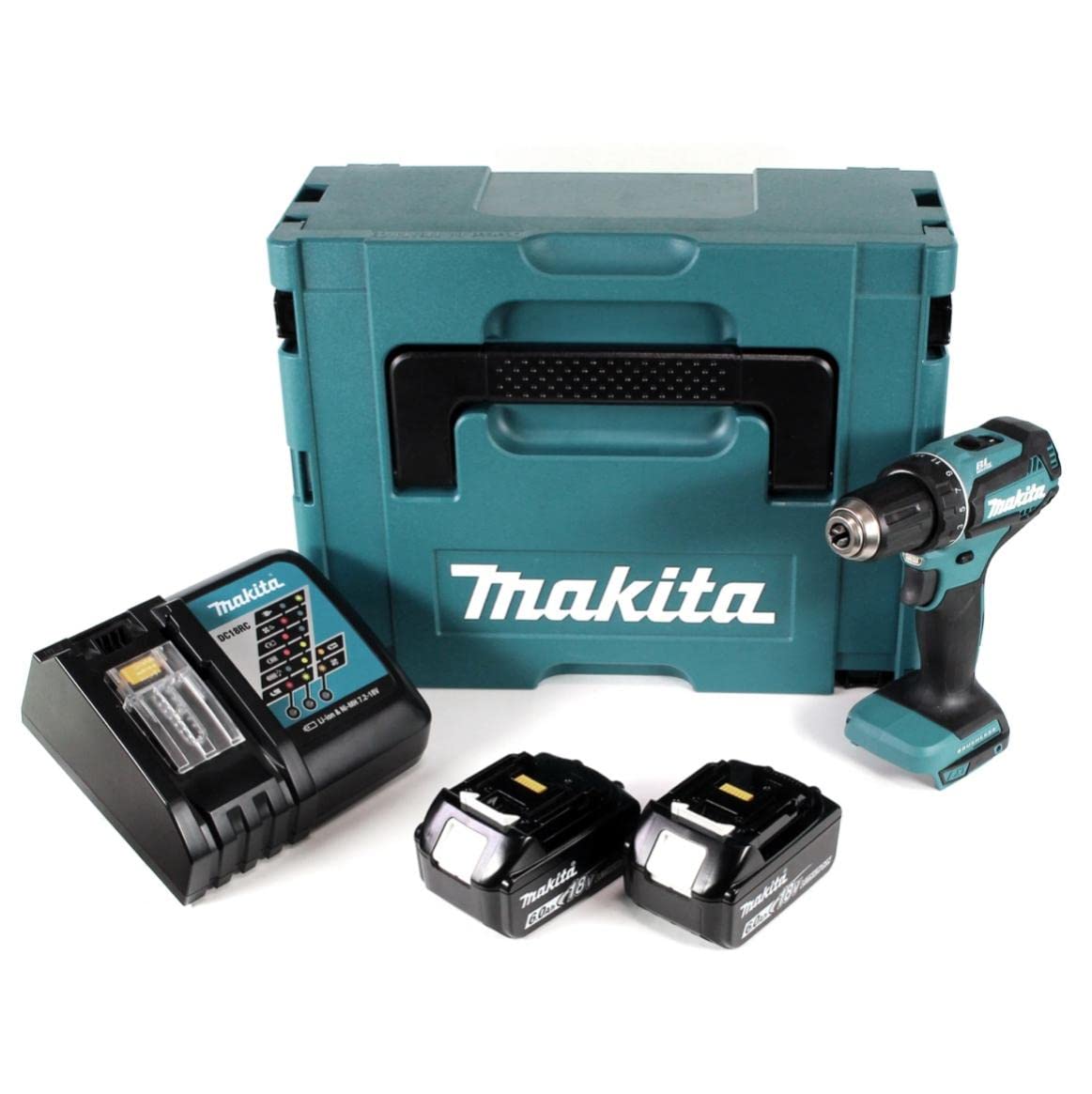Шуруповерт Makita DDF485RGJ 50Nm BL LXT 18 V + 2 акумулятори 18 В 6 А·год Li-Ion BL1860B + зарядний пристрій DC18RC + валіза Makpac, фото №1
