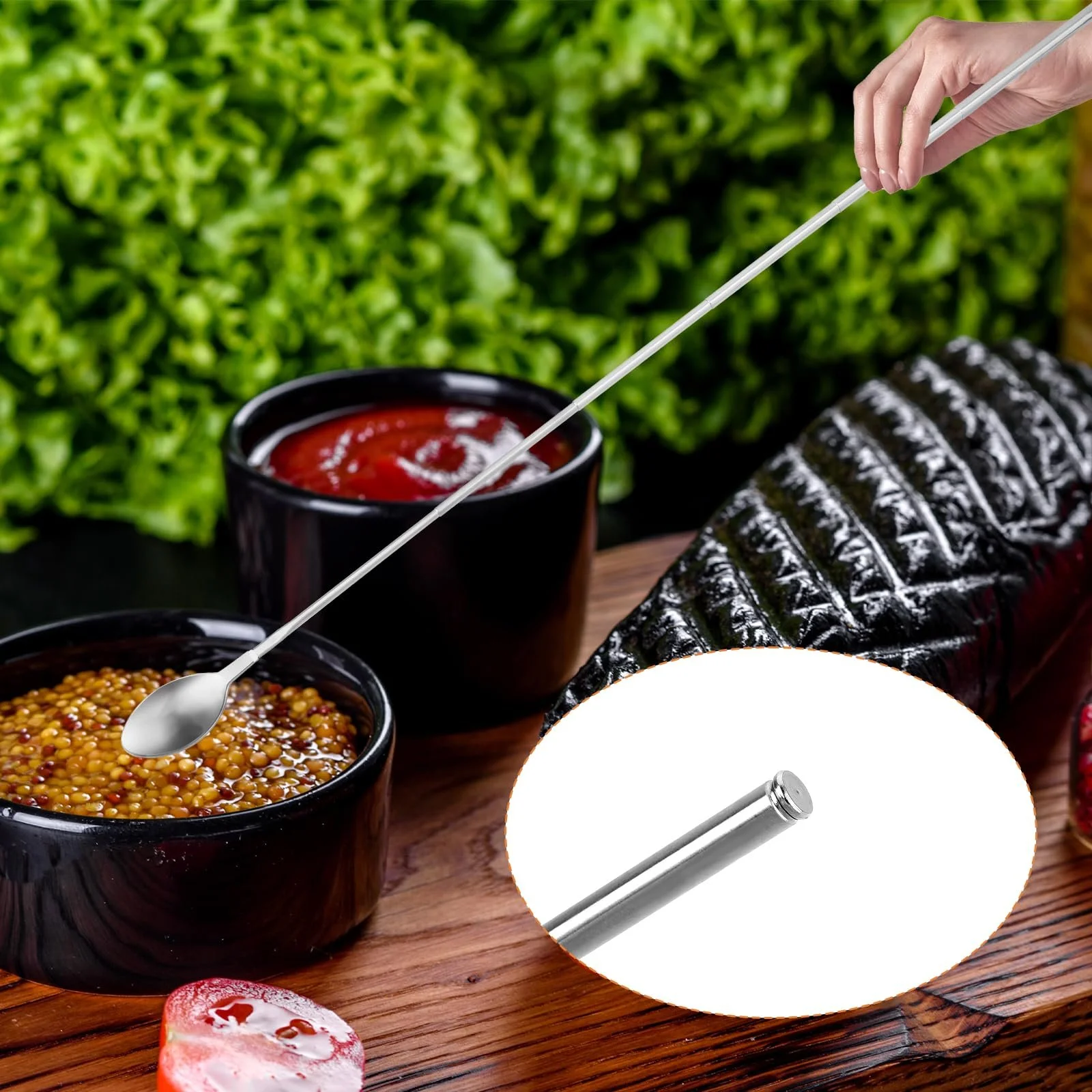 Ложка телескопическая Long 63 см Нержавеющая сталь для кофе, латте, для ежедневной готовки, пикника, телескопическая ложка для смешивания для кухни для барбекю, фото №6