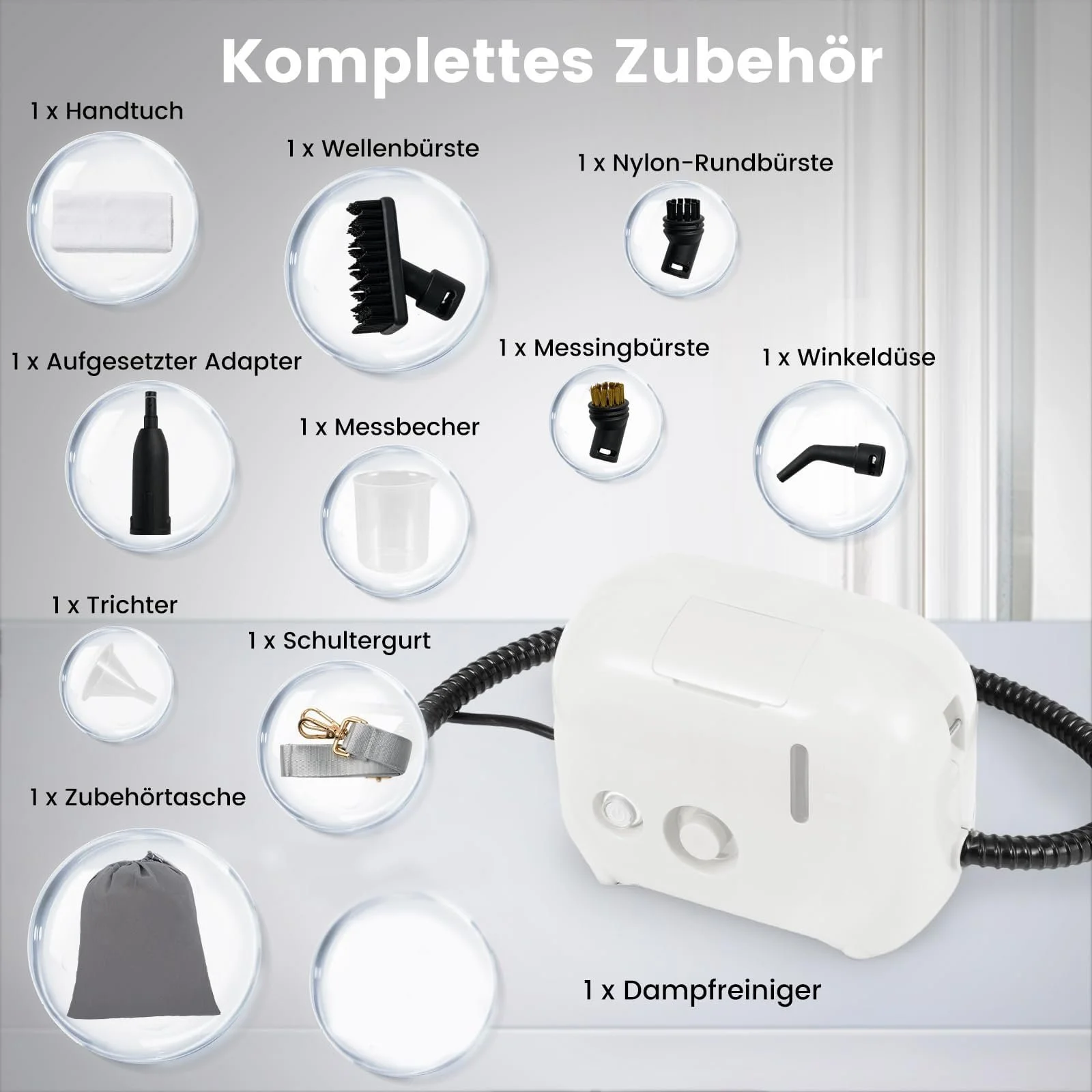 Портативный пароочиститель GOPLUS 1600 Вт 3 бар 1 л White 9 аксессуаров, фото №3