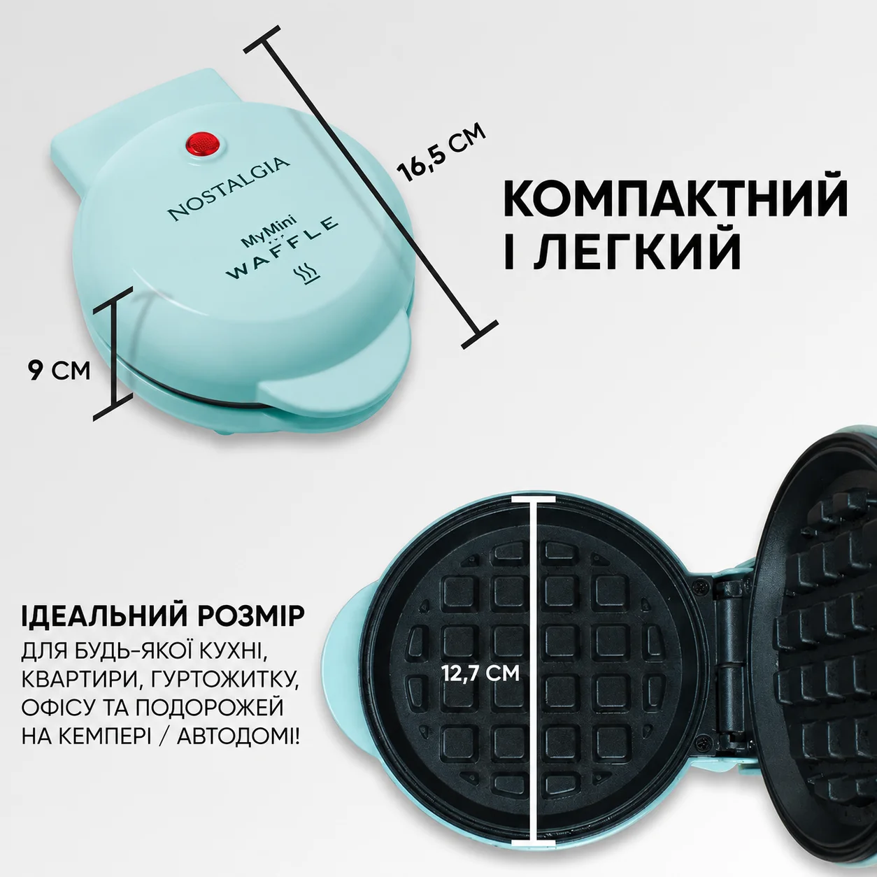 Вафельниця Nostalgia MyMini Personal Electric / 12,7 см / Aqua Blue, фото №4