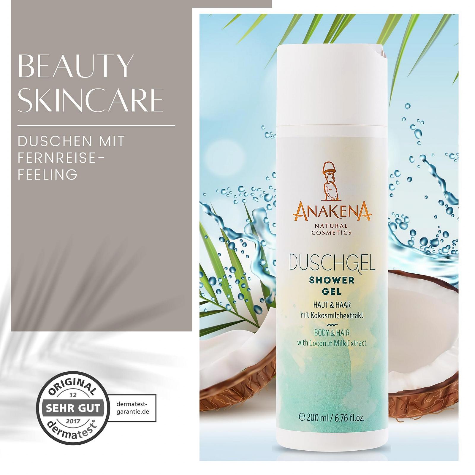 Гель для душу ANAKENA Natural Cosmetics Shower Gel Skin & Hair Tropical Fragrance з екстрактом кокосового молока 200 мл, фото №6