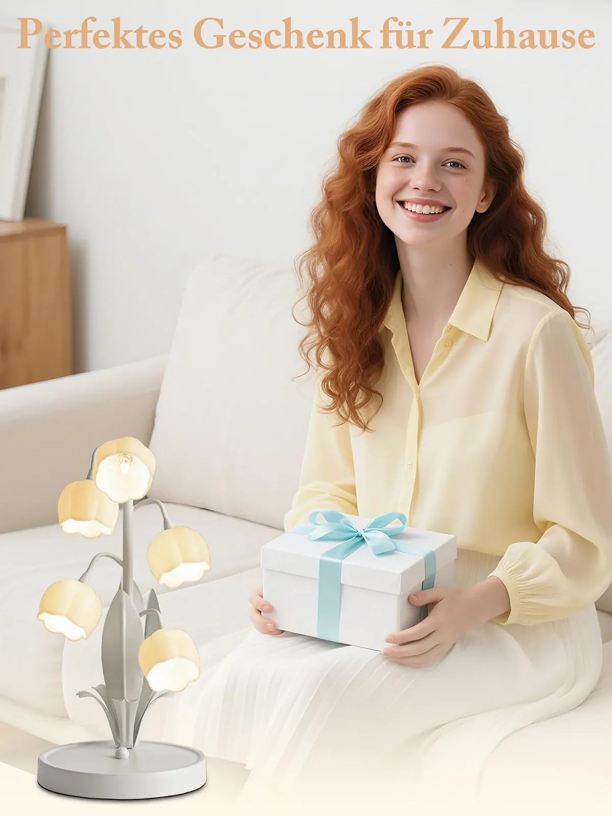 Настільна лампа WLHONG Flower 5 лілій LED вінтажна 3 режими G4 Vintage Green, фото №6