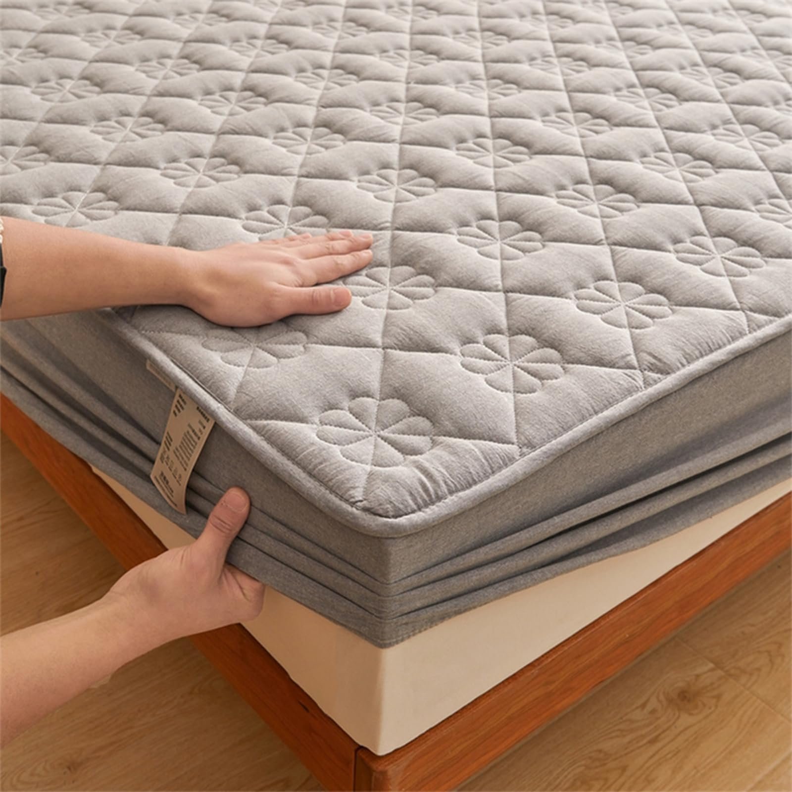 Розовый стеганый наматрасник Хлопковая трикотажная простыня на резинке с карманом глубиной 30 см, фото №4 Розовый стеганый наматрасник Хлопковая трикотажная простыня на резинке с карманом глубиной 30 см, фото №4