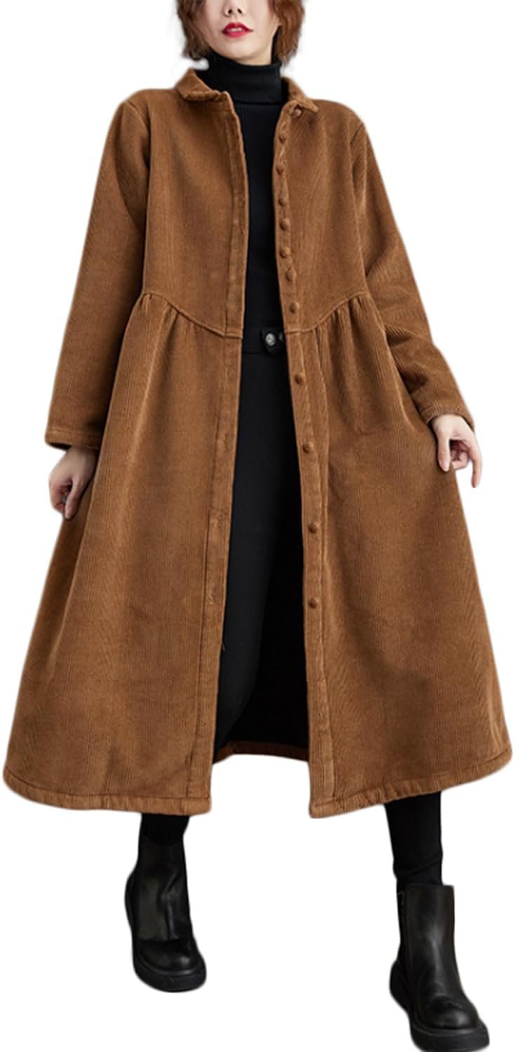 Жіноче пальто Suncadmious з довгого вельвету, весняне, з ґудзиками та бічними кишенями, тренч, утеплене, фото №1