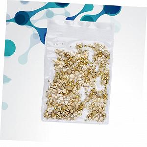 Стразы для ногтей стеклянные, золотистые, 1440 шт, микс, плоская задняя часть synthetic.ua - Фото 1