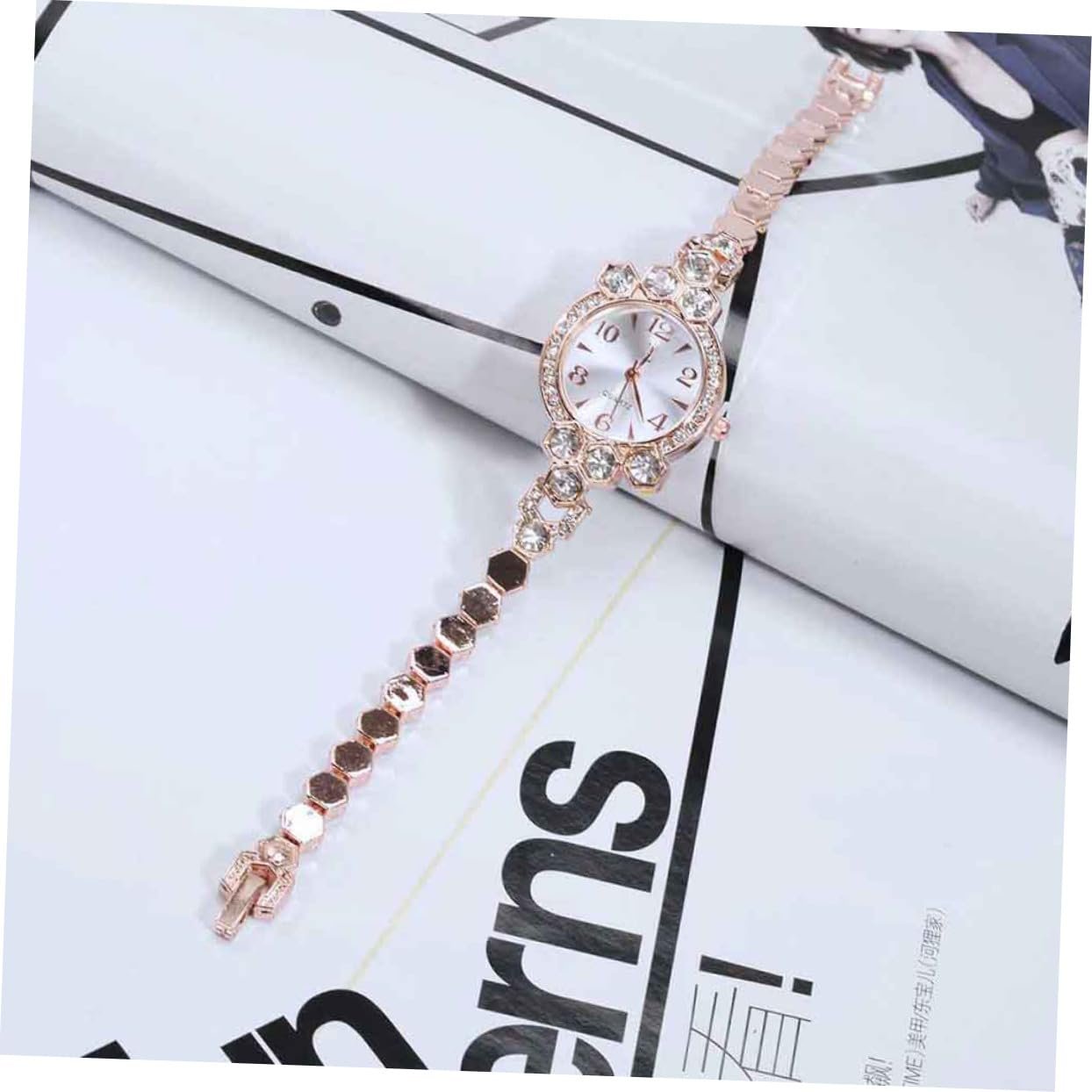 Часы женские PartyKindom Quartz с Rhinestones Rose Gold, фото №6