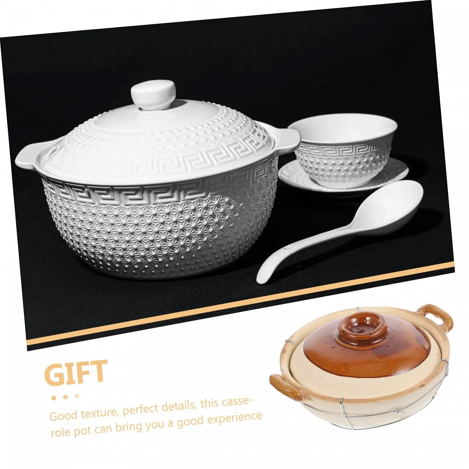 Керамическая кастрюля VICASKY Китайский глиняный горшок Многофункциональная для супа и тушения, фото №4