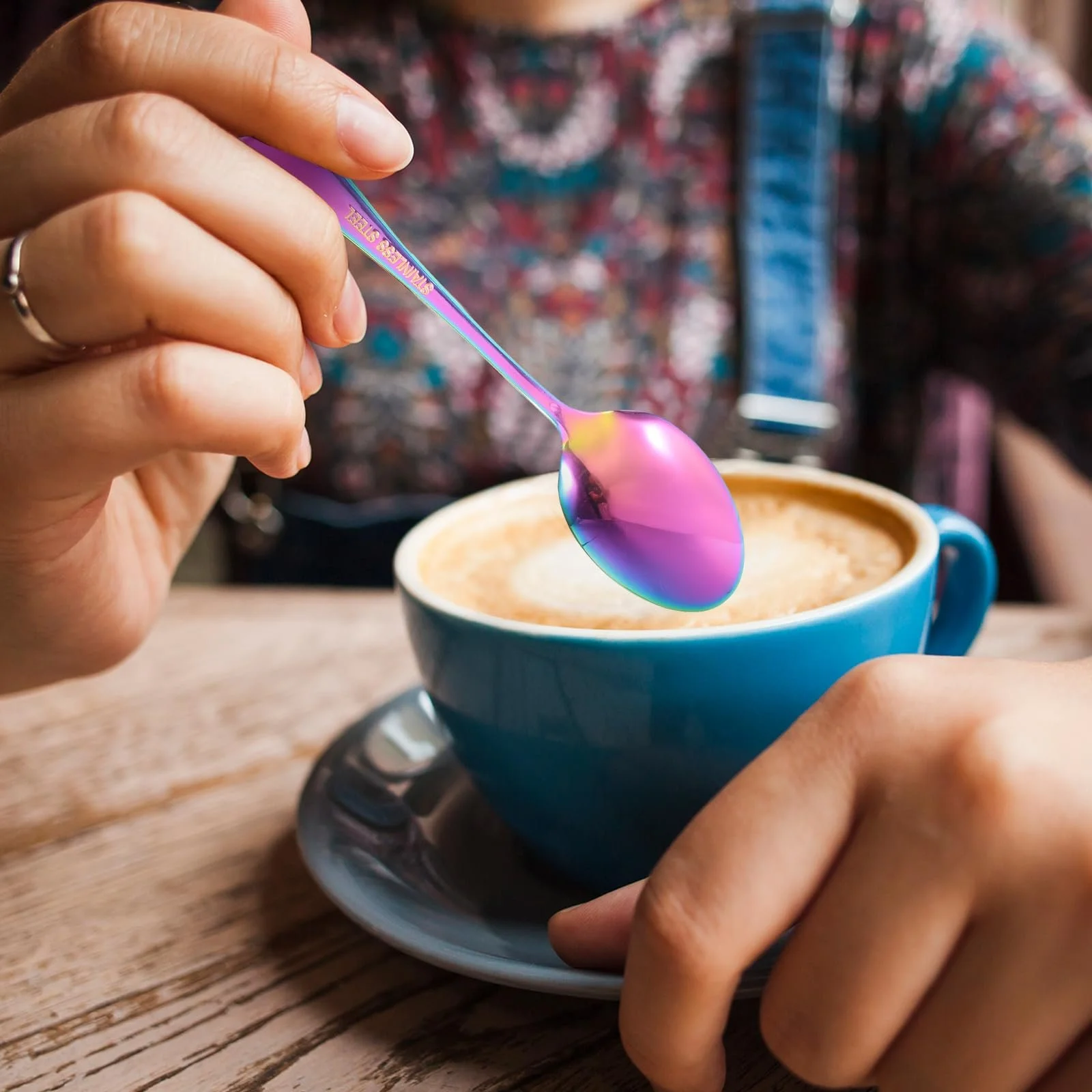 Ложка чайна з нержавіючої сталі, набір 6 штук, райдужна, 14 см, фото №2