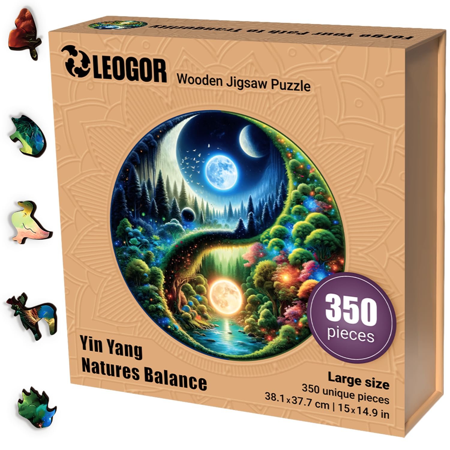 Дерев'яний пазл LEOGOR Yin Yang 350 деталей 15 x 14.9 дюймів, фото №7