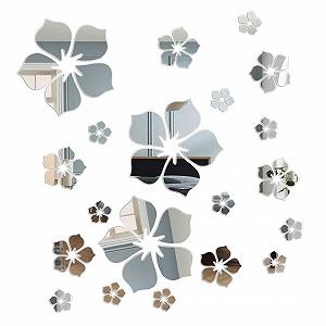 Наклейки на стену зеркальные 18 штук Акриловые цветы Серебристые - Фото 1