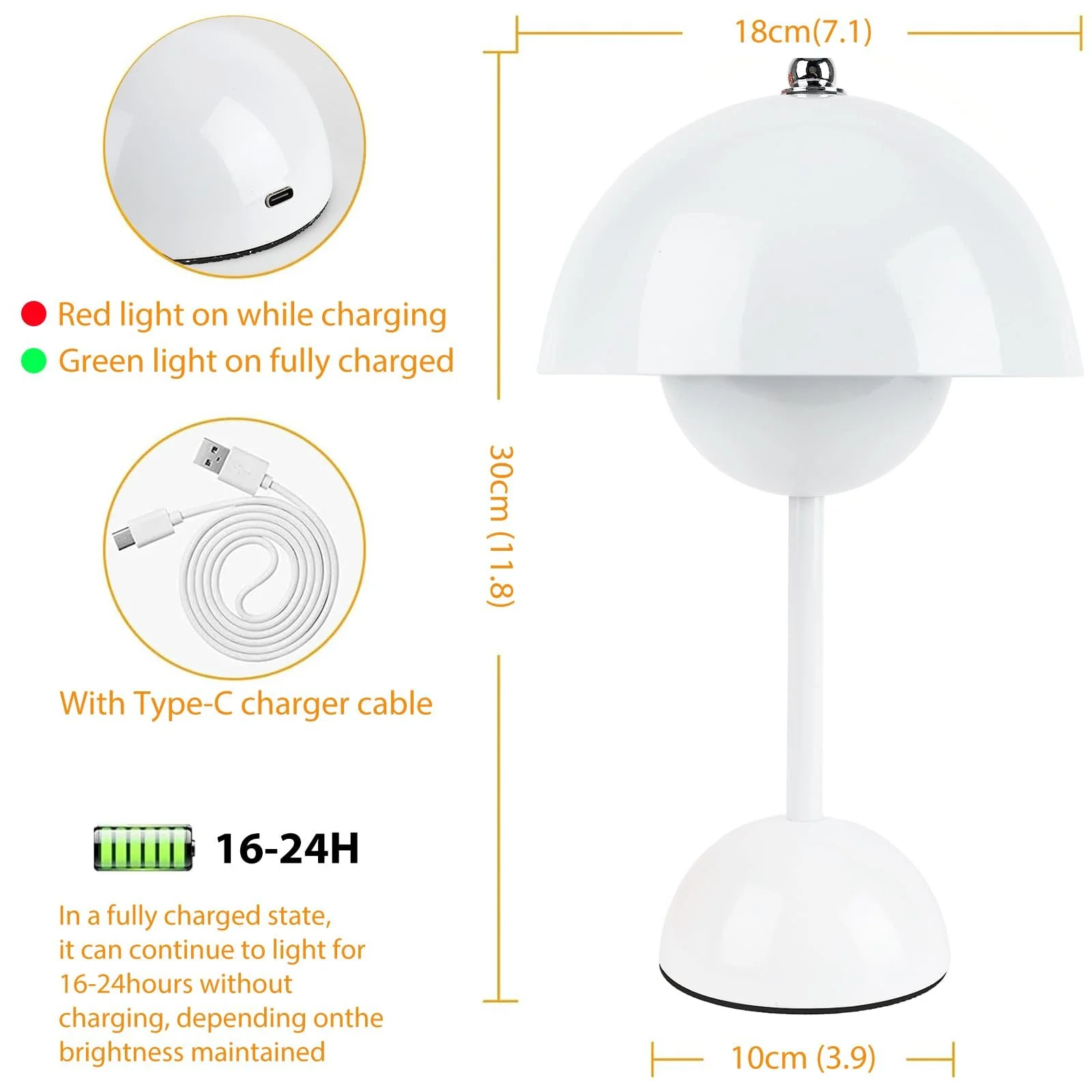 Настільна лампа LUPATDY Mushroom Flowerpot Бездротова Сенсорна Димування 3000 К - 6000 К Акумуляторна 3 режими яскравості, фото №2