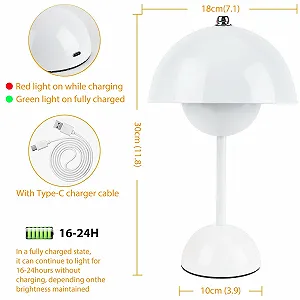 Настільна лампа LUPATDY Mushroom Flowerpot Бездротова Сенсорна Димування 3000 К - 6000 К Акумуляторна 3 режими яскравості synthetic.ua - Фото 1