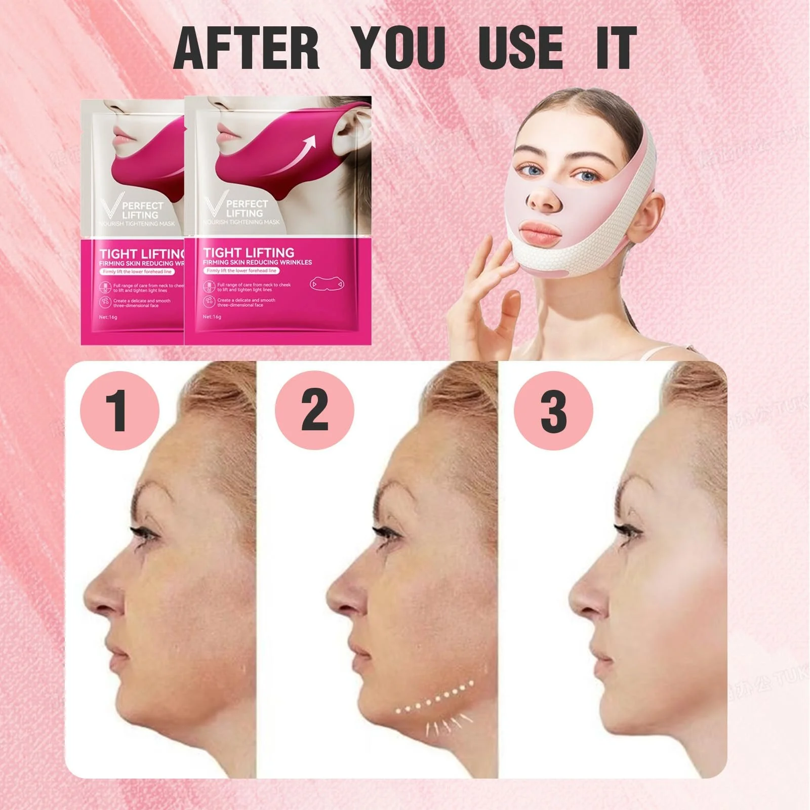 Пов'язка для підборіддя XdealCozyxc з 2 гелевими масками, дихаюча V-подібна маска для підтяжки обличчя для жінок і чоловіків, фото №3