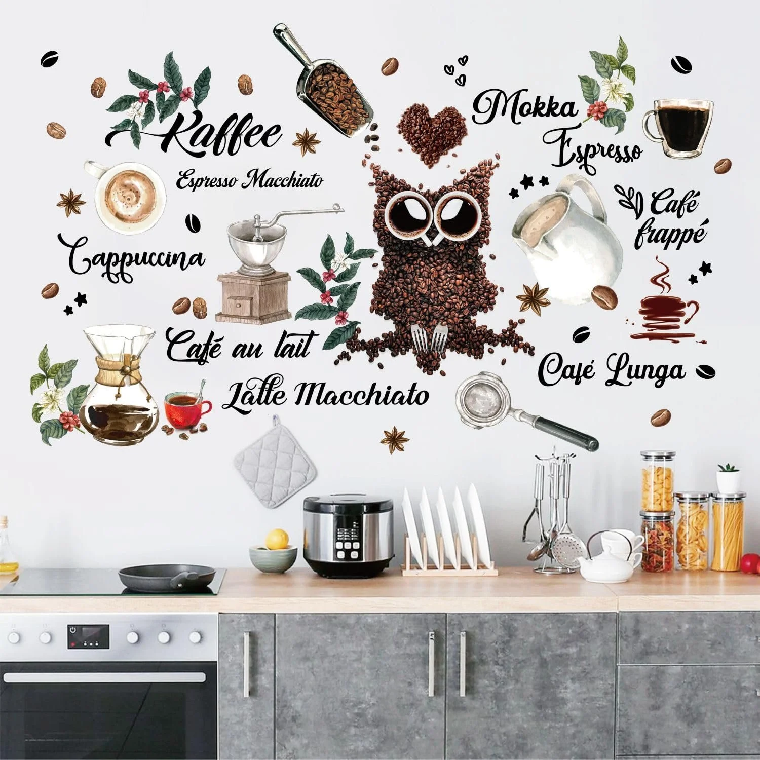 Наклейки на стену Coffee Varieties Owl Coffee Beans 47 шт., фото №1