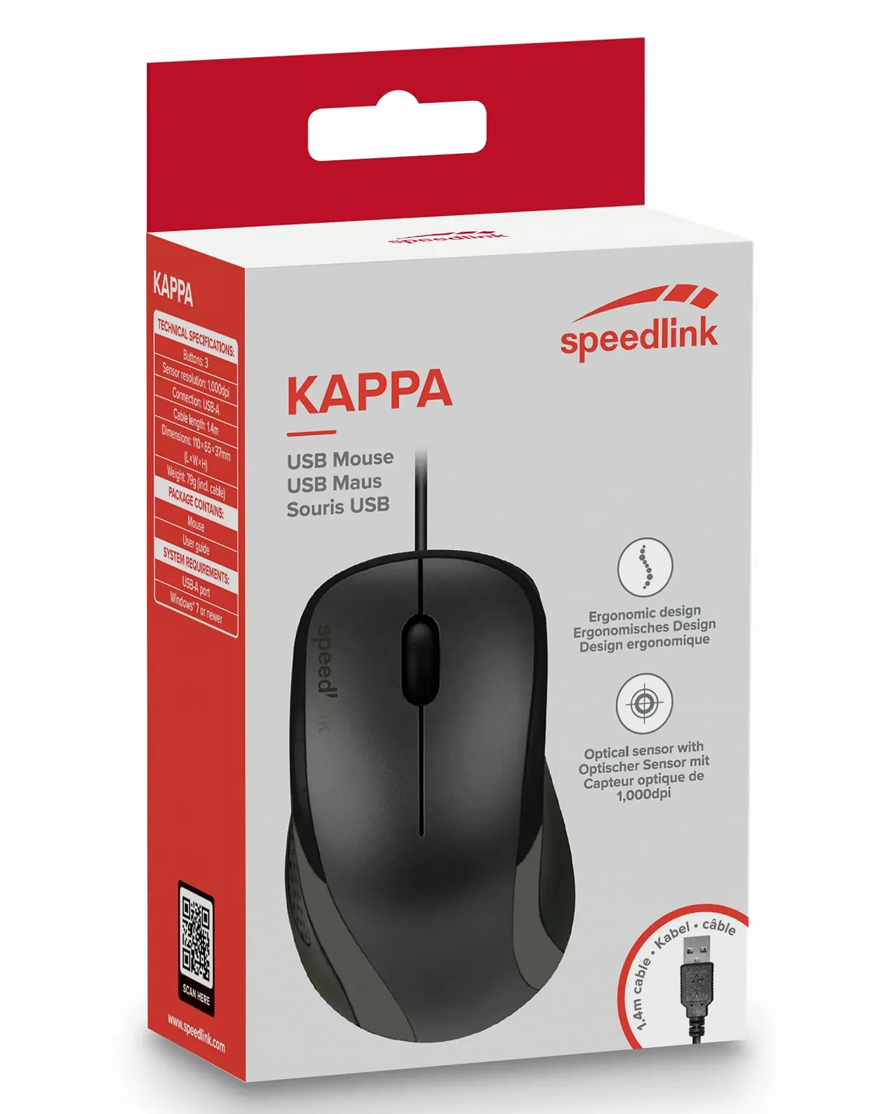 Мышь Speedlink Kappa USB, 3 кнопки, черная, фото №6