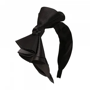 Обруч атласний однотонний з великим бантом, широкий - Фото 1