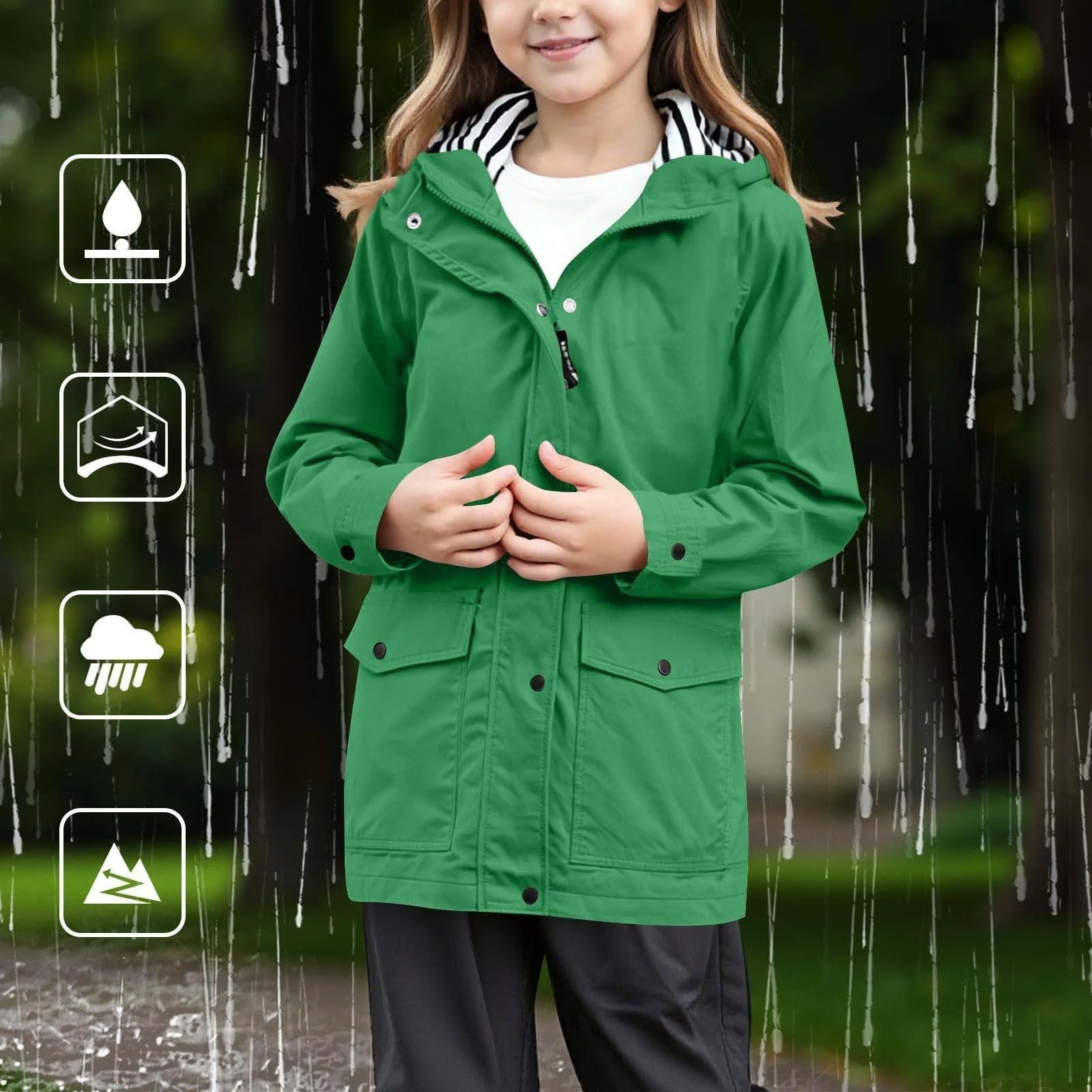 Водонепроницаемая куртка с капюшоном для девочек Nlaayong, легкая дождевая куртка, ветровка, верхняя одежда, дождевики для детей и мальчиков, фото №2