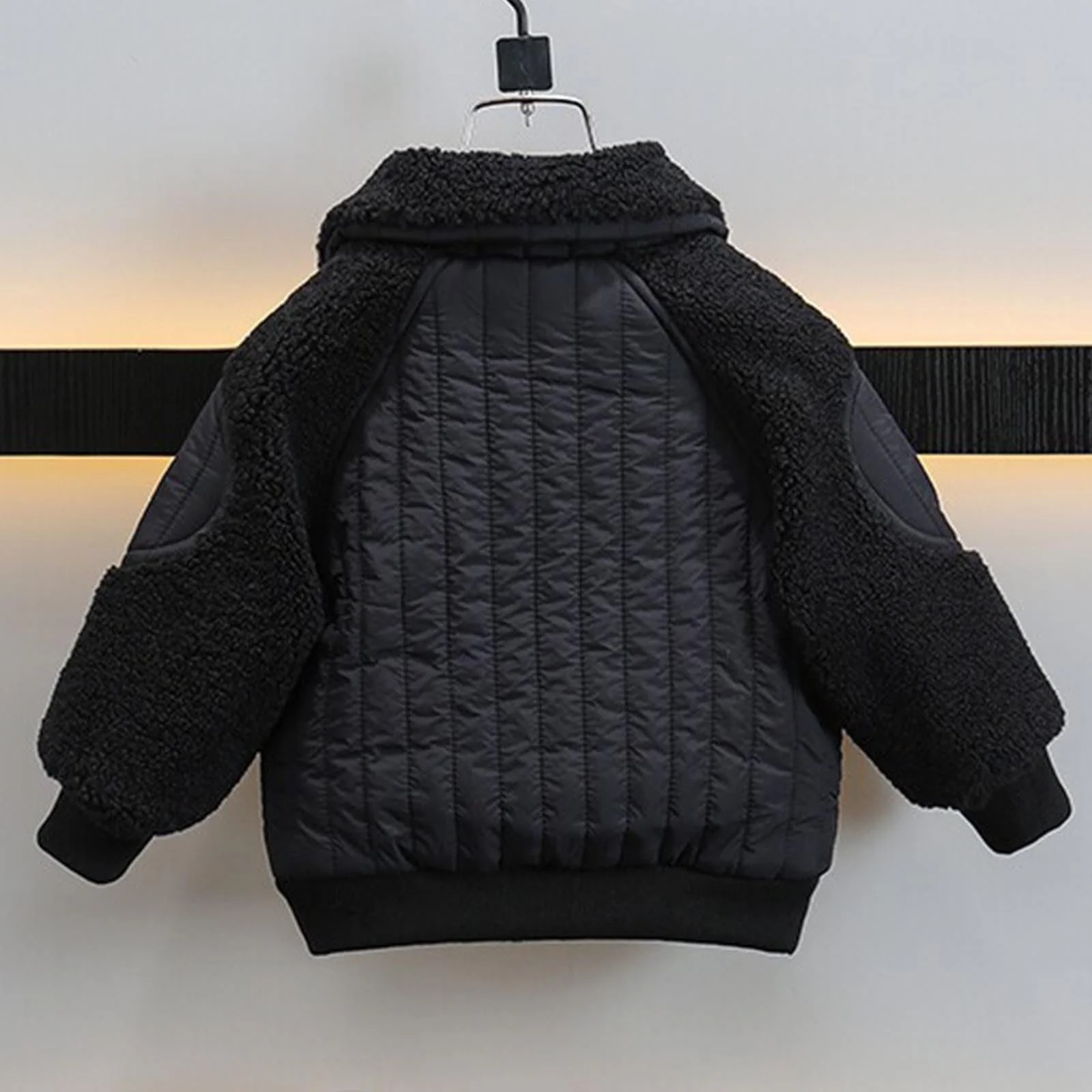 Пальто для мальчиков Однотонное Пальто из овчины Хлопковая Куртка Утепленная Теплый Верх с лацканами на молнии Карман Длинный рукав Без капюшона Повседневная Куртка Детская куртка для улицы (4-14 лет), фото №4