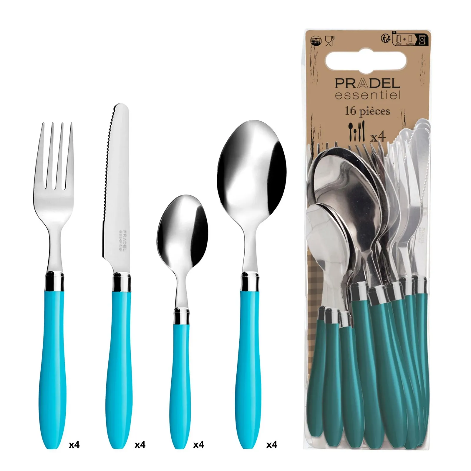 Набір столових приборів Amefa Reglisse 7437501 Нержавіюча сталь 16 штук Бірюзовий, фото №1 Набір столових приборів Amefa Reglisse 7437501 Нержавіюча сталь 16 штук Бірюзовий, фото №1