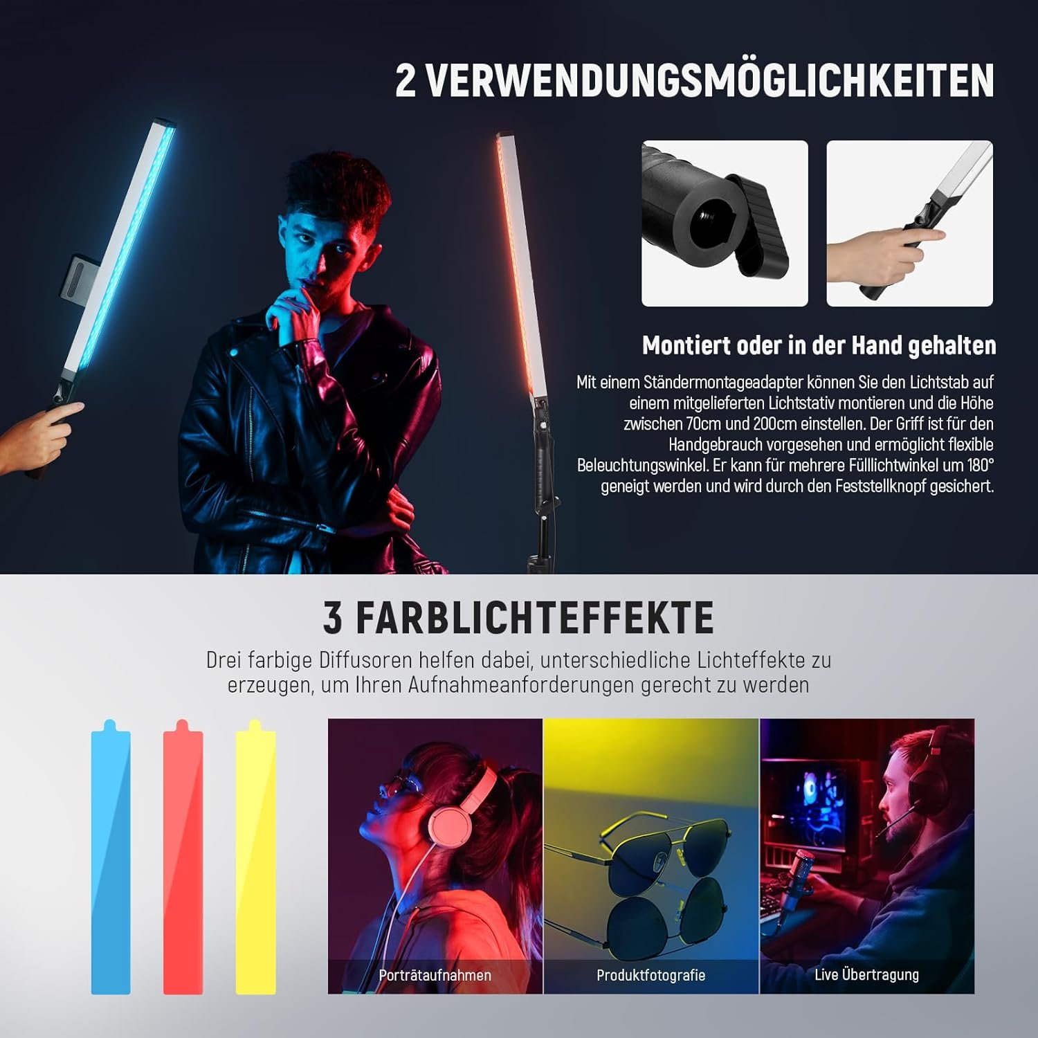 Студійне світло Neewer BH20B / 3200K-5600K / CRI97+ / Чорно-білий, фото №5 Студійне світло Neewer BH20B / 3200K-5600K / CRI97+ / Чорно-білий, фото №5