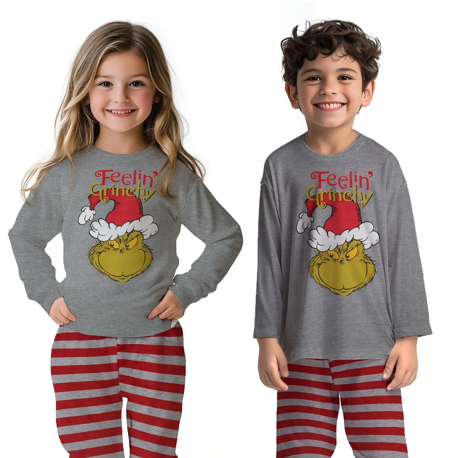 Піжама The Grinch для хлопчиків, дитячий комплект: кофта з довгими рукавами та штани, сіро-червоний, фото №1