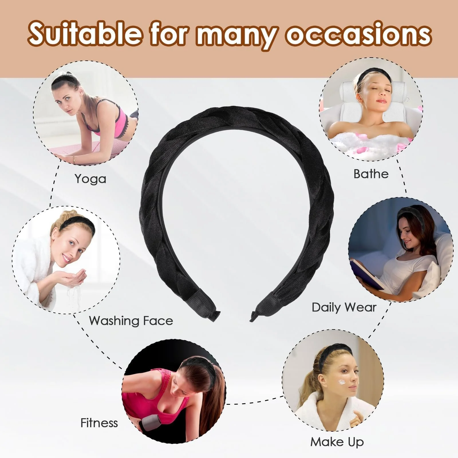 Обруч оксамитовий плетений вінтажний чорний широкий аксесуар для волосся, фото №7