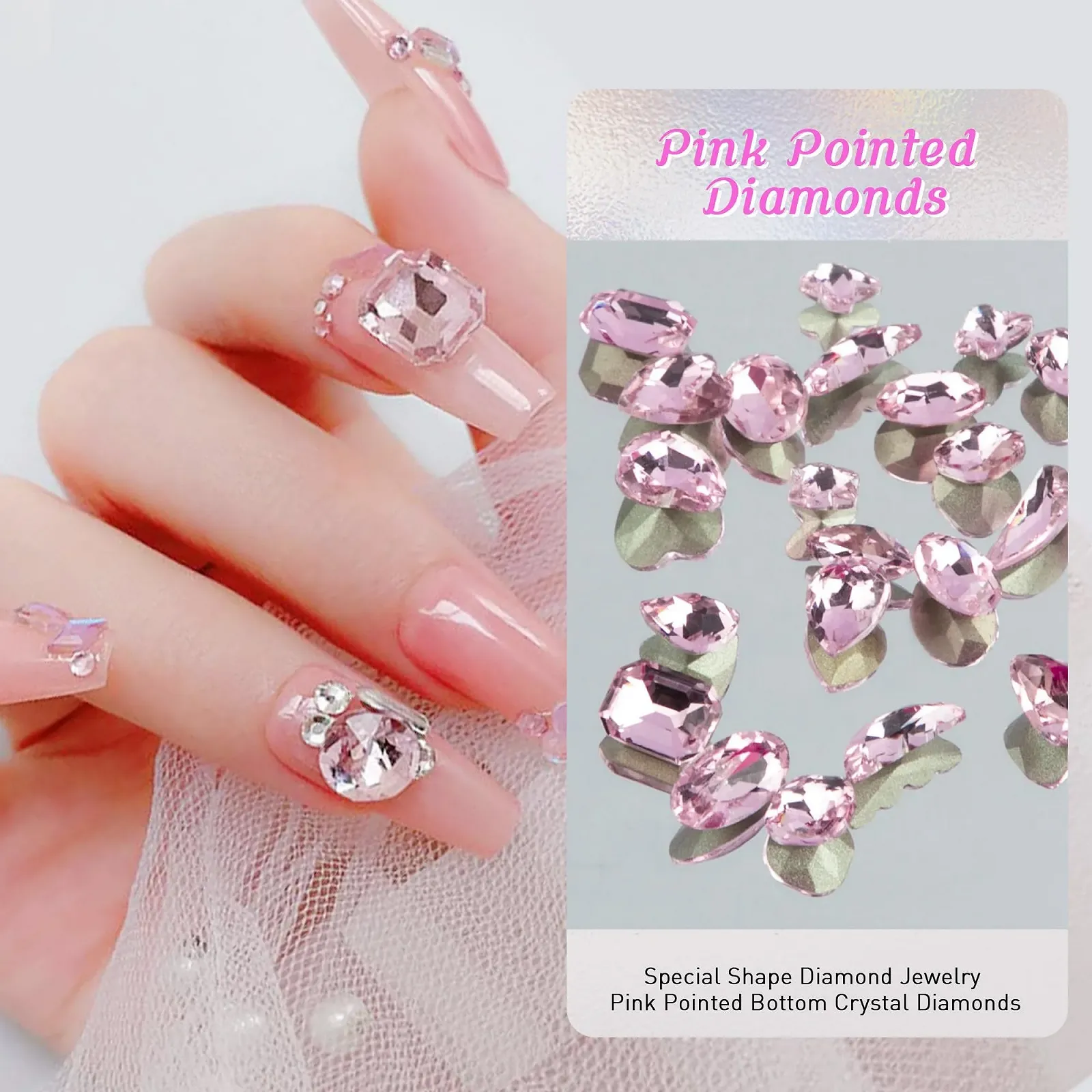 Набор страз для ногтей Generic Sonnorel 2 коробки, профессиональные наборы для украшения ногтей стразами с бриллиантами, кристаллами, бусинами, красочными острыми донышками, неровными стразами для DIY украшений, фото №5