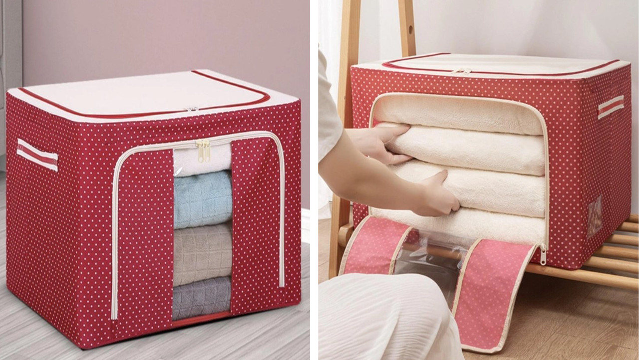 Кофр-органайзер для хранения вещей с металлическим каркасом HMD красный горох 60х40х38 см 103-10227416, фото №7 Кофр-органайзер для хранения вещей с металлическим каркасом HMD красный горох 60х40х38 см 103-10227416, фото №7