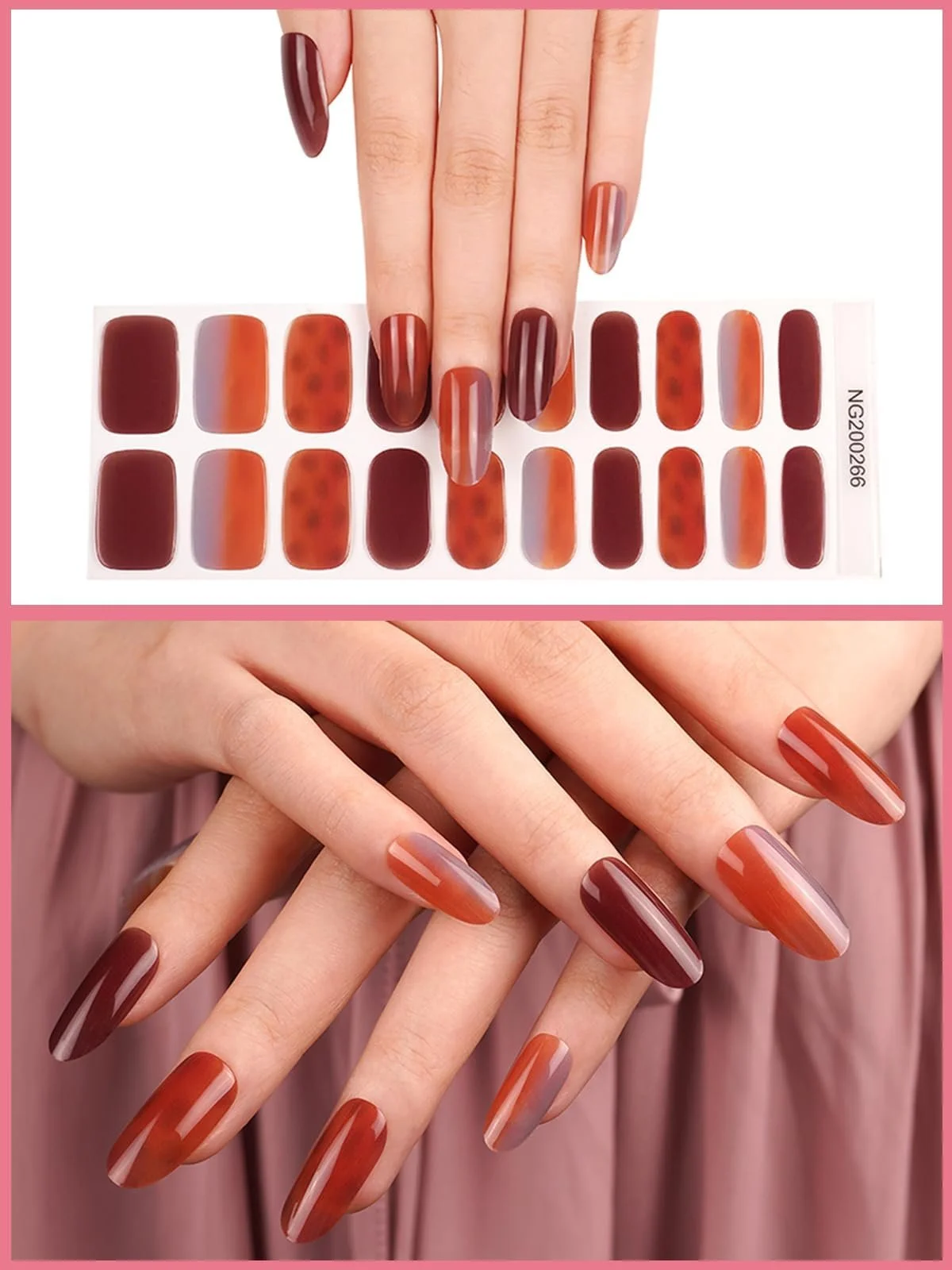 Наклейки для ногтей Kalolary NJTZ-NG200266 гелевые 20 штук Dark Red, фото №3