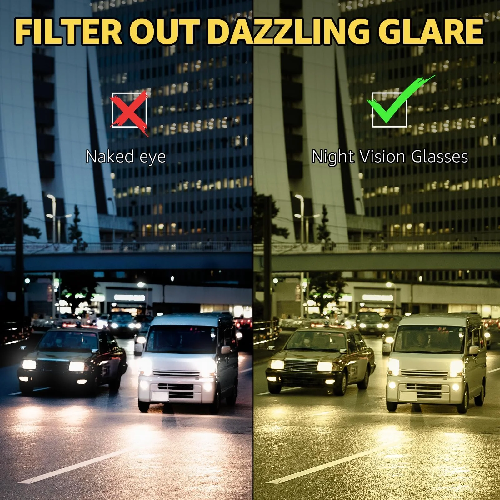 Антиблікові окуляри для водіння вночі Myiaur, жовті лінзи, TR90, фото №3